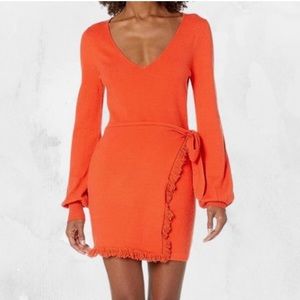 ✨ House of Harlow 1960 Sweater Orange Knit Wrap Fringe Dress